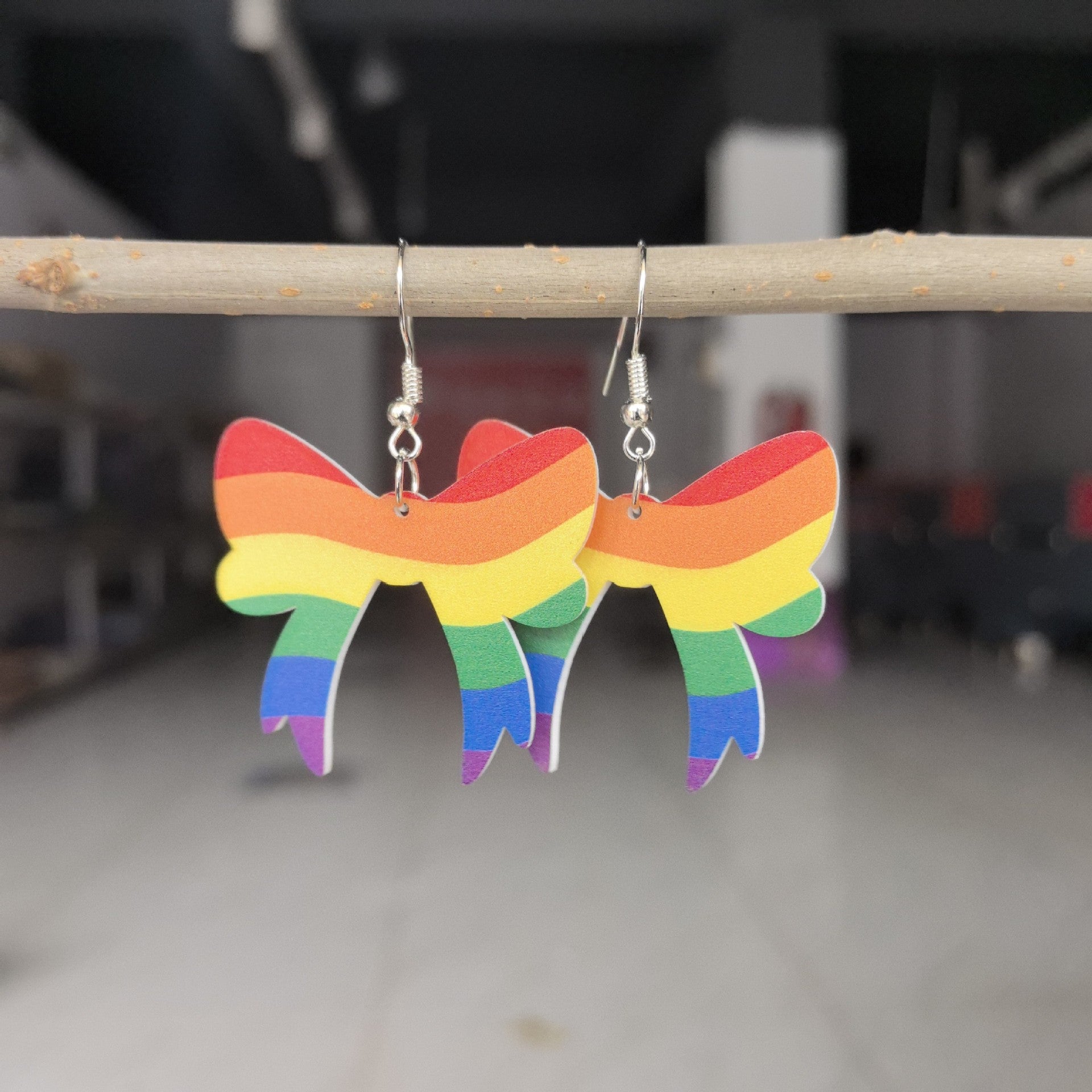 Wholesale Rainbow Acrylic Valentine's Day Six Color Bow Earrings